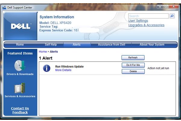 Alerts from Dell Support Center Software