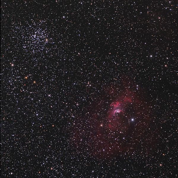 The Bubble Nebula and the M52 Open Cluster at the Upper Left of the Image