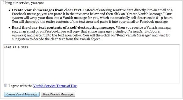 Figure 4: Vanish Online Service Text