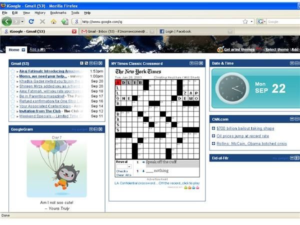 iGoogle page with Gmail gadget