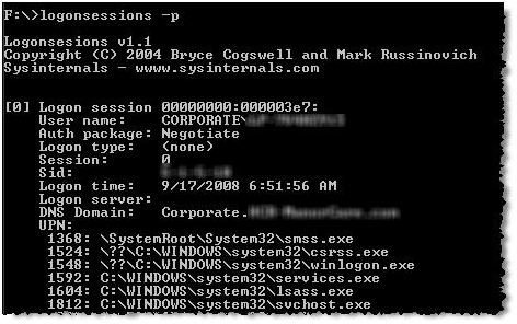 Figure 2: Logon Sessions Output - Using -p Parameter