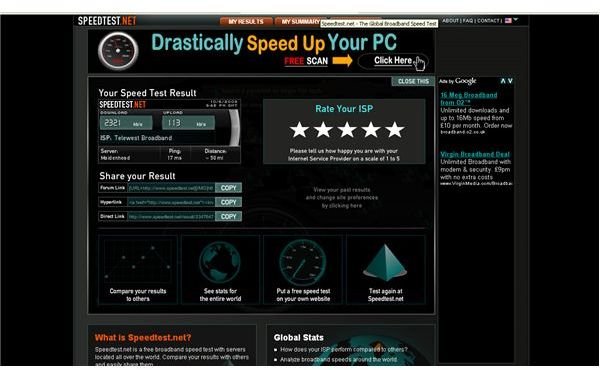 Speedtest.net results