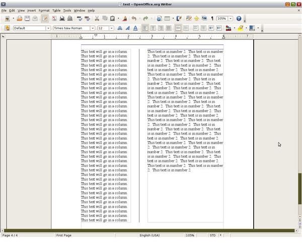 openoffice columns on one page