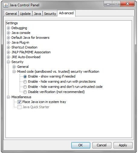 Java Advanced Settings