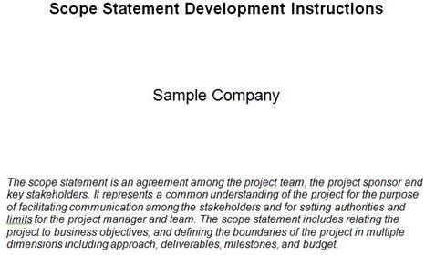 screenshot of scope statement development template
