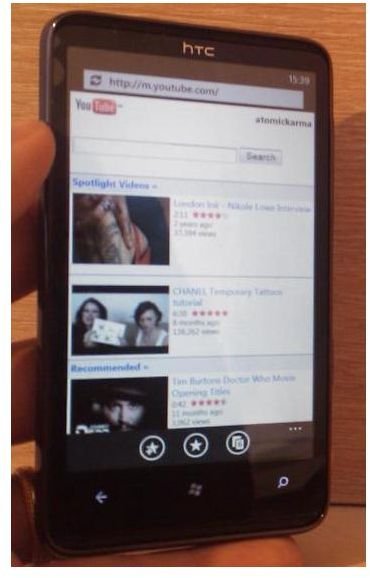 The list of Windows Phone 7 TV apps includes YouTube