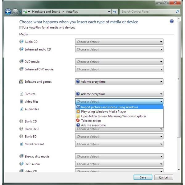 AutoPlay in Windows 7 for USB, Enabling or Disabling AutoPlay