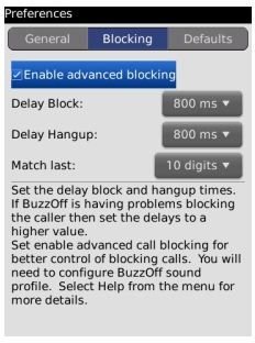 BuzzOff Blocking Menu