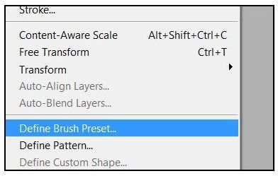 Location of Define Brush Preset