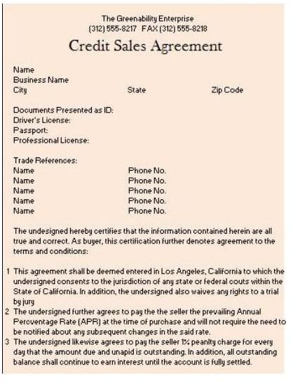 Excerpt of a Credit Sales Agreement