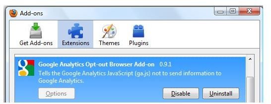 Installed Google Analytics Browser Opt-out Add-on for Firefox