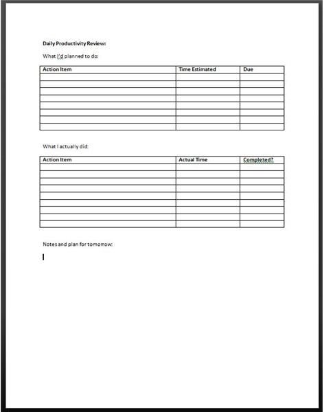 This template for your productivity review features a spreadsheet