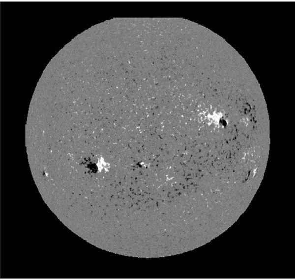 Sunspot pairs. The black are north poles, white south poles
