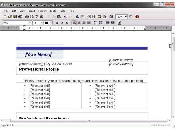 Example of CV templates for Microsoft Works