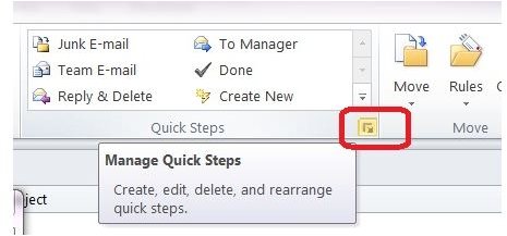 Office 2010 Quick Steps dialog launcher