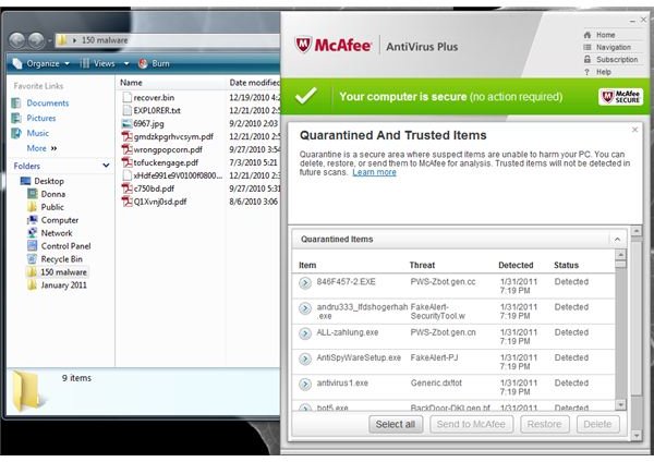 Quarantined by McAfee: 142 out of 150 malware samples