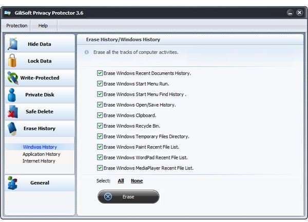 A range of features are available in Gilisoft Privacy Protector 3.6