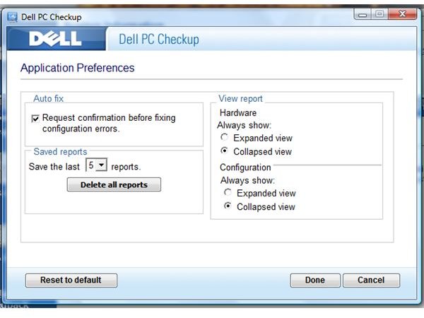 Dell PC Checkup Settings