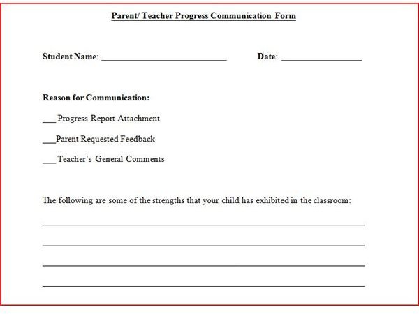 Parent-Teacher Progress Form