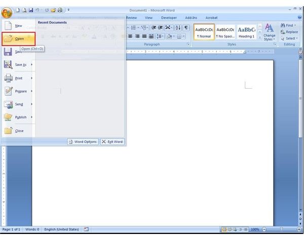 Step Two - Opening Your Works File Using Word 2007