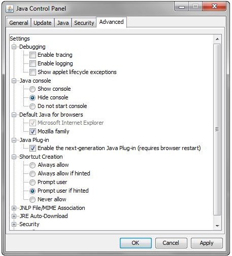 Java Advanced Settings