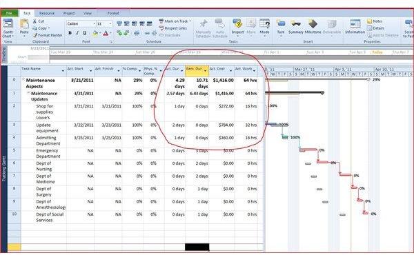 Tracking Gantt view showing budgeted cost and hours used