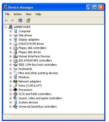 Device Manager section of your computer
