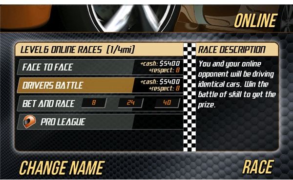 Online Racing Menu in Drag Racer