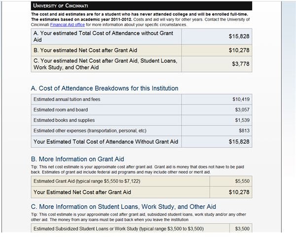 Net Price Calculator Univ of Cincinnati