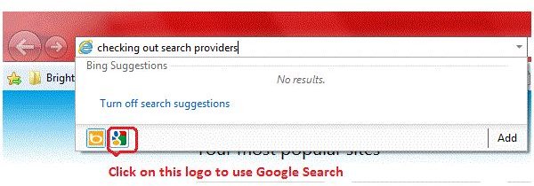 Fig 3 - Using Logos to Change Search Provider in IE9