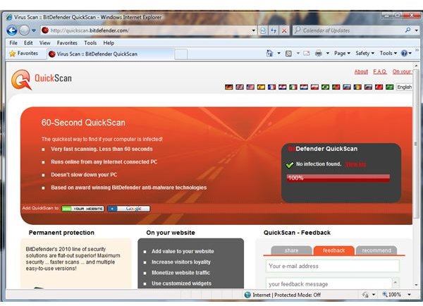 Scan Result of BitDefender QuickScan for Internet Explorer