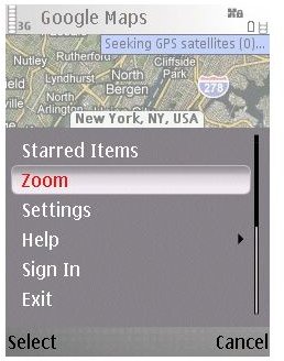 Menus in Using Google Maps for Nokia