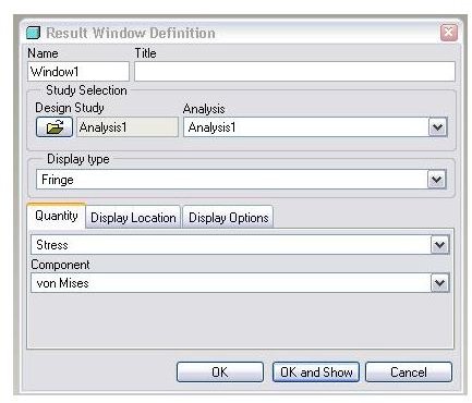 result window defination dialogue box