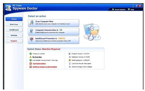 Screenshot Spyware Doctor Dashboard