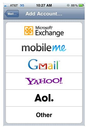 iPhone Email Setup: Select Yahoo!