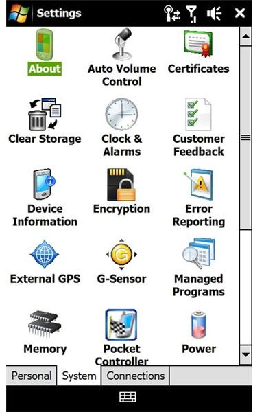 Windows Mobile System Settings