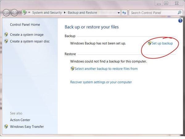 Windows 7 Automatic Backup Setup Configuration Using