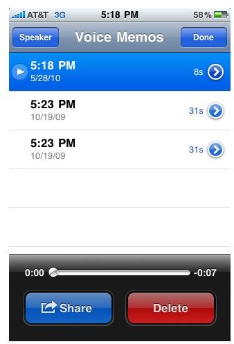 Select the Voice Note to Send, Press 