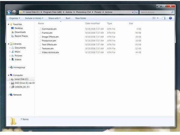 location of the Photoshop Actions folder
