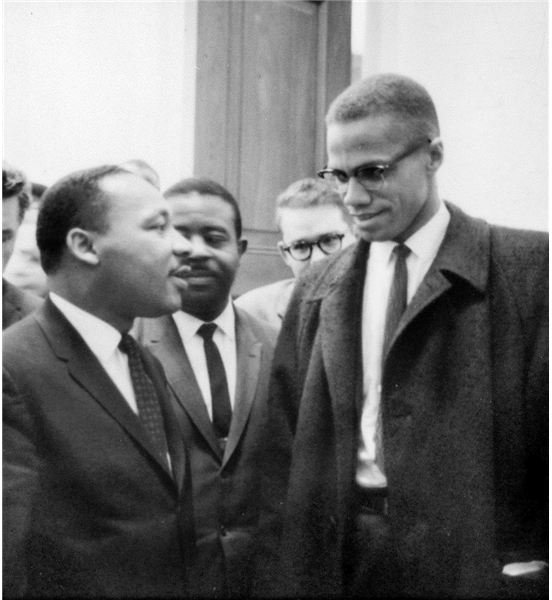 Martin Luther King, Jr. and Malcolm X meet before a press conference, March 1964