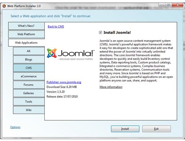 Use Microsoft Web PI to Install Joomla on Your PC