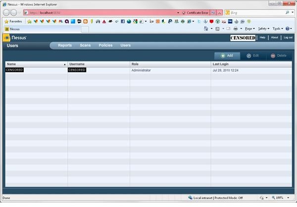 Nessus In-Client User Management Screen
