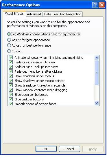 Windows - Performance Options - Visual Effects Tab