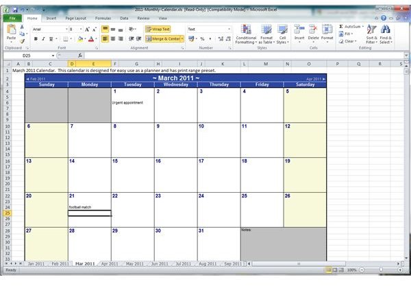 Find and Use a Free Microsoft Excel 2010 Yearly Calendar