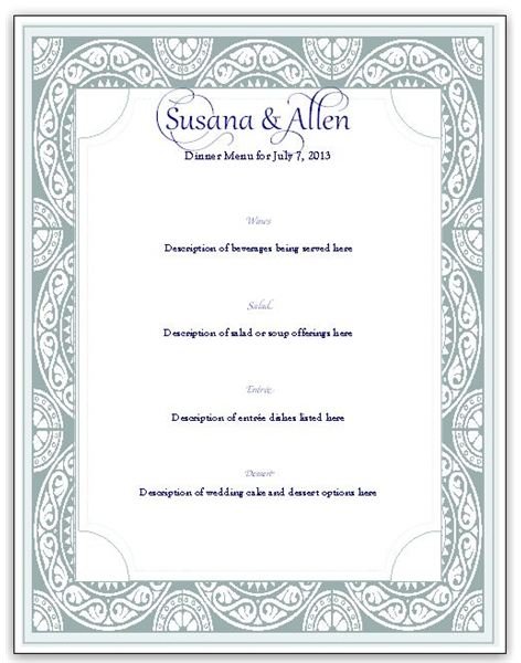 Celtic Wedding Menu Card Template