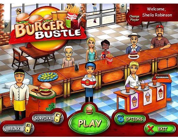 Burger Bustle game menu