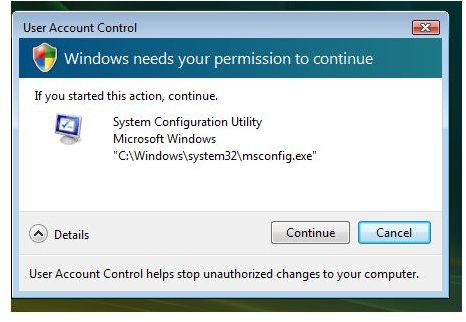 UAC prompt for msconfig