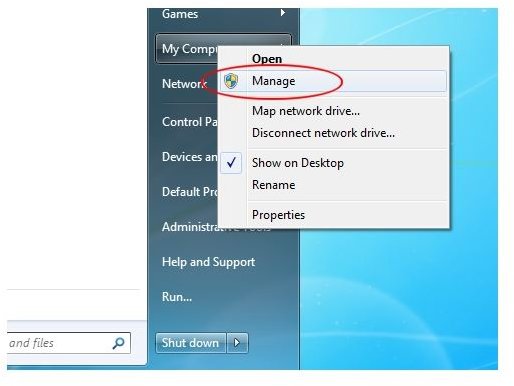 Click on Manage in My Computer