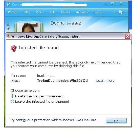 Live Safety scanner for Windows Live Messenger found virus