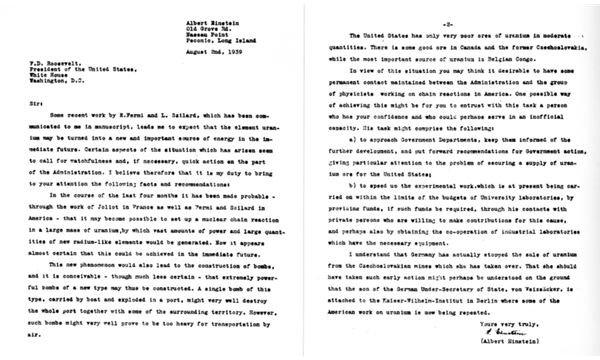 Einstein Letter to President Roosevelt 